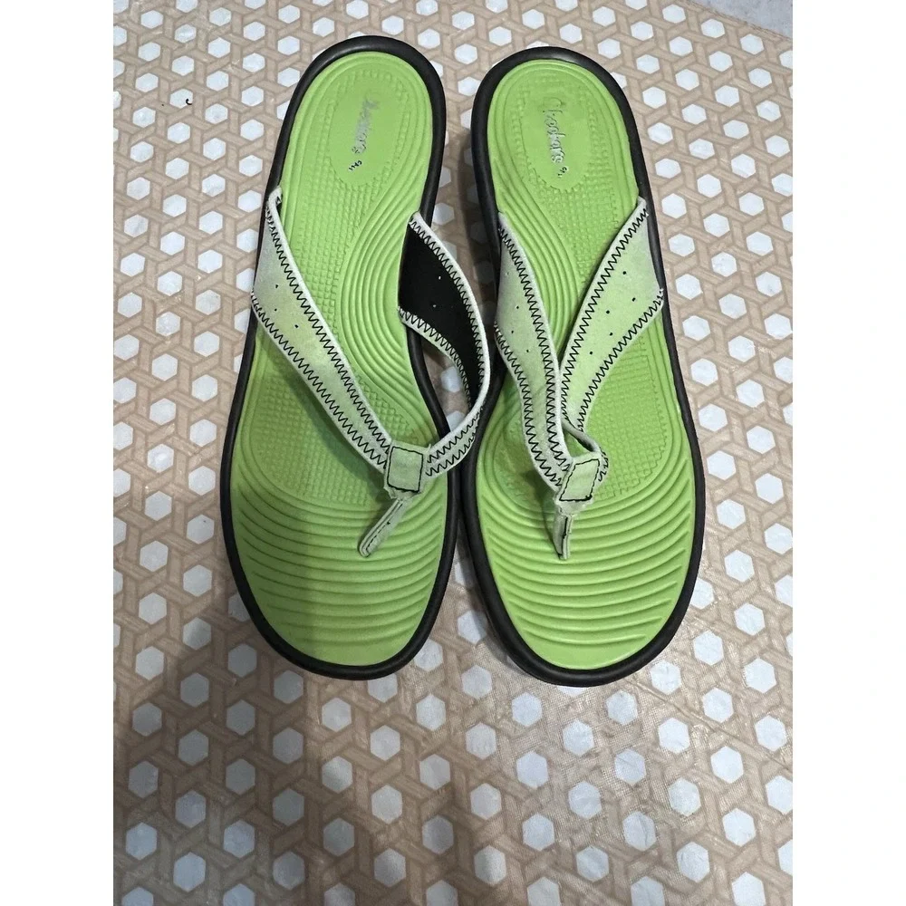Skechers Flip Flop Wedge Sandals Black Lime Green Size‎ 10 Shoe Womens